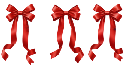 Three festive red ribbon bows against a dark black background