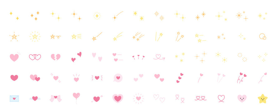 キラキラやハートや星のアイコンのベクターイラストセット