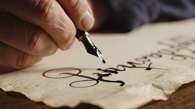 Hand writing with fountain pen on old paper