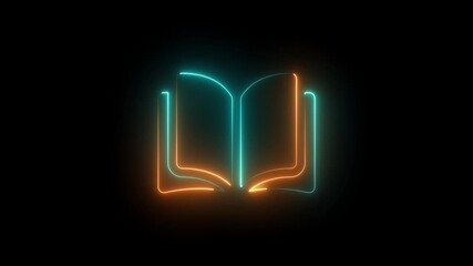 Neon open book icon with glowing light effect, education and knowledge symbol for digital learning, library and modern technology background. - Powered by Adobe