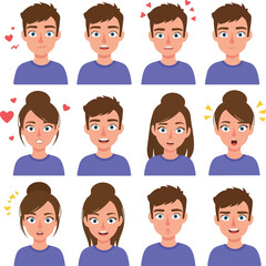 Set Of Pixel Art People Avatars Showing Different Emotions