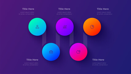 5 Steps Circular Process Infographic Diagram on Dark Background for Presentation Template Vector Design