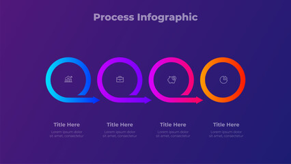 4 Steps Process Infographic Diagram with Arrows on Dark Background Presentation Template Vector