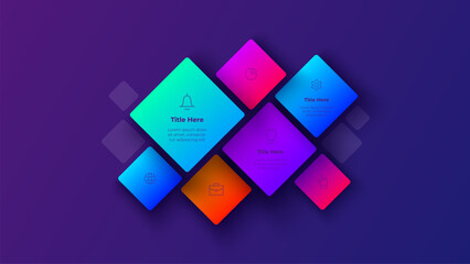 6 Steps Diamond Grid Infographic Diagram on Dark Background for Business Presentation Template Vector