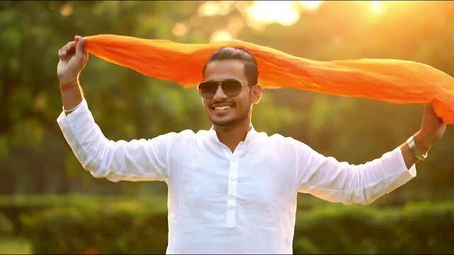 Indian man doing Bollywood dance at a park
