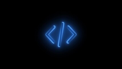 Neon coding icon animation with glowing light effect, programming and software development symbol for digital interface and technology design. - Powered by Adobe