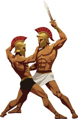 Two Ancient Greek Warriors Fighting With Swords In A Dynamic Pose