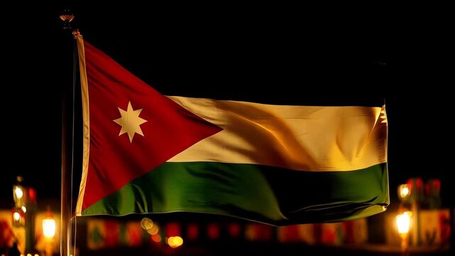 Jordanian Flag Waving in Dramatic Light