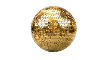 Reflective golden sphere covered in small, shimmering square mirrors