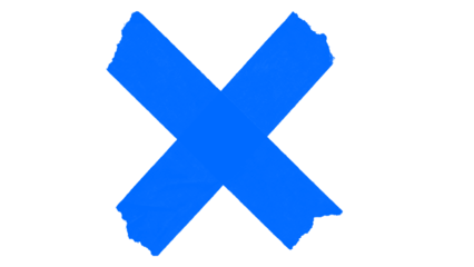 Blue X Mark Vector with Rough Edges Isolated on White Background