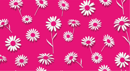 White Daisy Flowers Pattern On Pink Background Vector Illustration