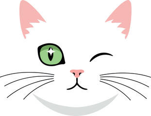 Winking White Cat Face Minimalist Vector Illustration Cute Pet