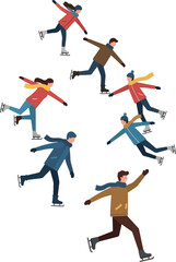 Winter Ice Skating People Colorful Outfits Moving Fast on Ice