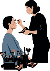 Woman Applies Makeup To Another Woman Minimalist Flat Design