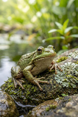 Fototapeta premium Frog on Rock Wildlife Nature Concept