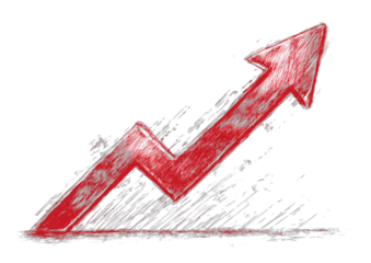 Red arrow graphic sketched on black background, showing upward trend