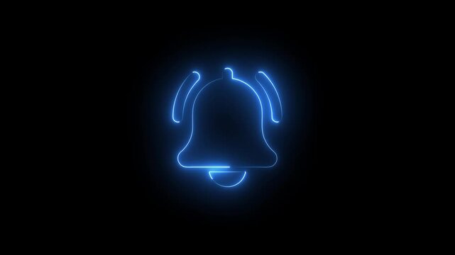 Neon subscribers bell icon with glowing light effect, notification and alert symbol for social media, digital interface and technology design.
