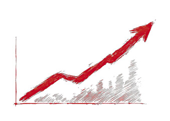 A red arrow chart trending upwards on a black background with a sketched grid