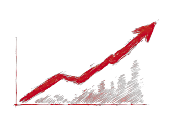 A red arrow chart trending upwards on a black background with a sketched grid