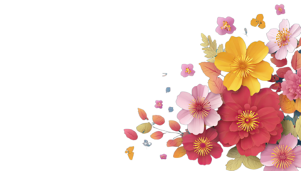 Colorful, stylized floral arrangement with leaves on a black background