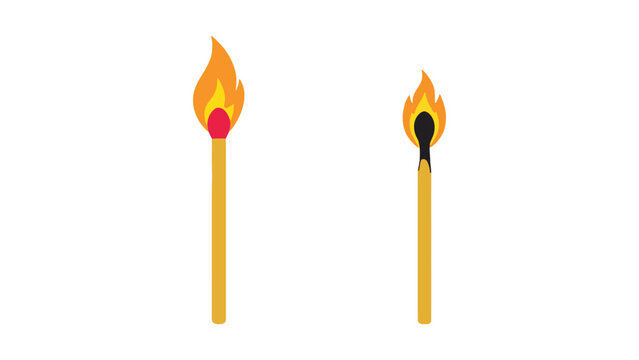 Matches on fire, illustration of burning matchsticks with flames and sparks