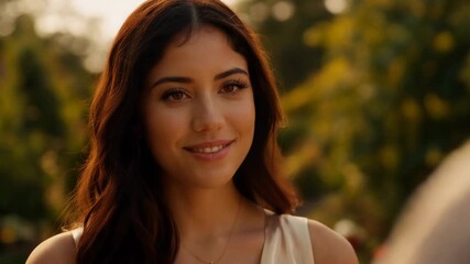 Beautiful young woman smiling sincerely outdoor