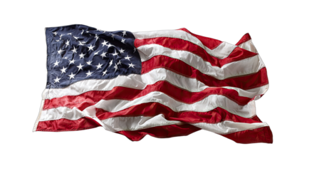 Waving national banner with stars and stripes, red, white, and blue