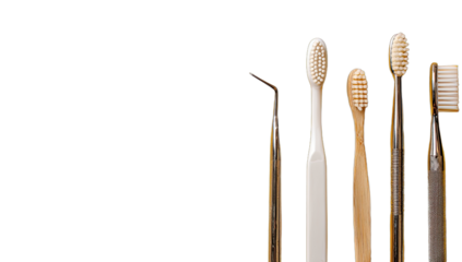 Dental tools and toothbrushes on a black background