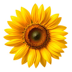 Fototapeta premium Beautiful yellow sunflower blossom with green leaf and seeds isolated on white background, a bright macro of a summer garden flower for nature and agriculture beauty