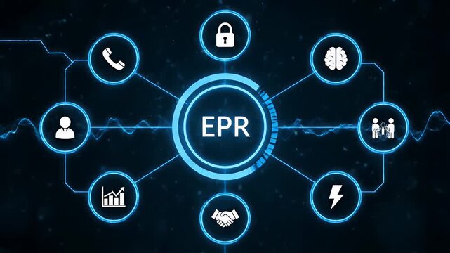 EPR acronym surrounded by digital business icons on virtual screen