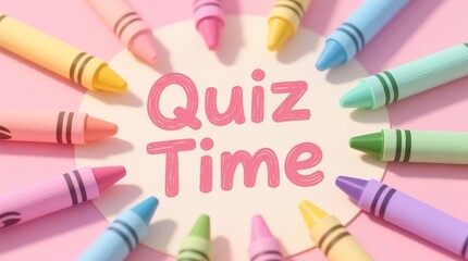 Colorful crayon circle framing playful quiz time lettering for kids activity
