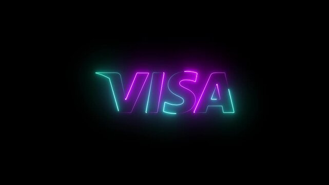 VISA Neon Glow Text Logo on Dark Background. Digital Payment Brand Concept, Fintech Technology, and Modern Financial Network Design.