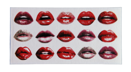 Vibrant lipsticked lips in a grid pattern