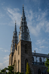 Fototapeta premium Twin spires of Notre-Dame Cathedral Basilica in Ottawa