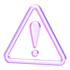 Purple 3D triangular caution icon with translucent glass effect. Serves as prominent warning signal for errors or critical alerts in digital systems