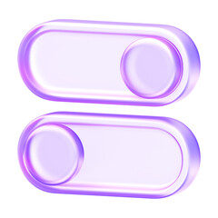3D purple translucent toggle switches with soft gradient finish. Perfect for controlling settings and preferences in minimalist glassmorphism interface designs