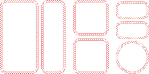 Set of various rope frames in red and white twisted pattern for decorative borders © wajuddin