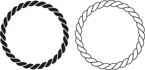 Two stylized circular rope borders, one solid black and one outlined, on a white background © wajuddin