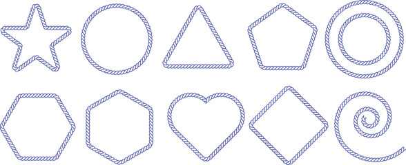 Blue rope frames and nautical shapes collection for decorative borders and emblems © wajuddin