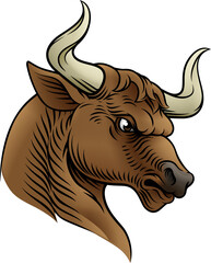 A heraldry coat of arms crest style heraldic bull in a vintage woodcut style