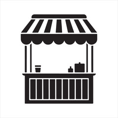Black silhouette of a market stall with products, Collection of food stall silhouette icon vector illustration