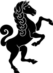 A stylised heraldry coat of arms crest style rearing horse standing on its hind legs