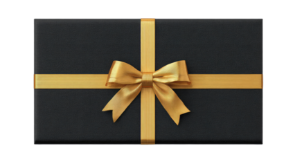 Elegant black gift box with a lustrous gold ribbon and bow