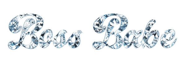Boss Babe Diamond Glam Typography. Sparkling Crystal Script Isolated on Transparent Background for Empowerment and Style