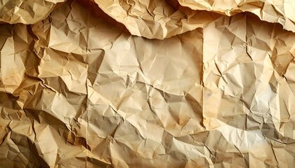 Textured close-up of crumpled, aged brown paper, shadows
