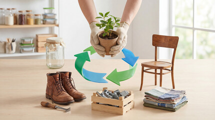 Sharing, Reusing, Repairing and Recycling Materials Circular Economy Concept