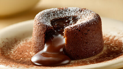 Delicious chocolate lava cake with molten center on a plate