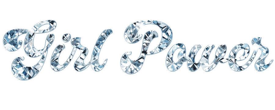 Girl Power in Diamond Typography. Elegant Crystal Text Isolated on Transparent Background