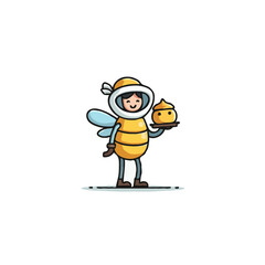 Naklejka premium Whimsical cartoon of a character dressed as a bee and holding a pastry delights viewers with its