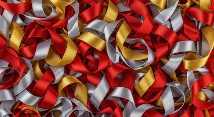 Ribbon Background Red Gold Silver Texture Tangled Pile Christmas Holiday